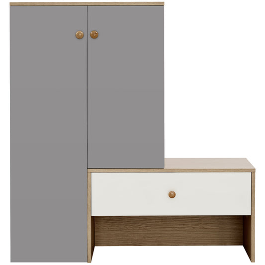 Modern Multi Functional Shoe Storage Bench & Cabinets With Adjustable Shelves - Gray / Natural Wood / White Daily Nest