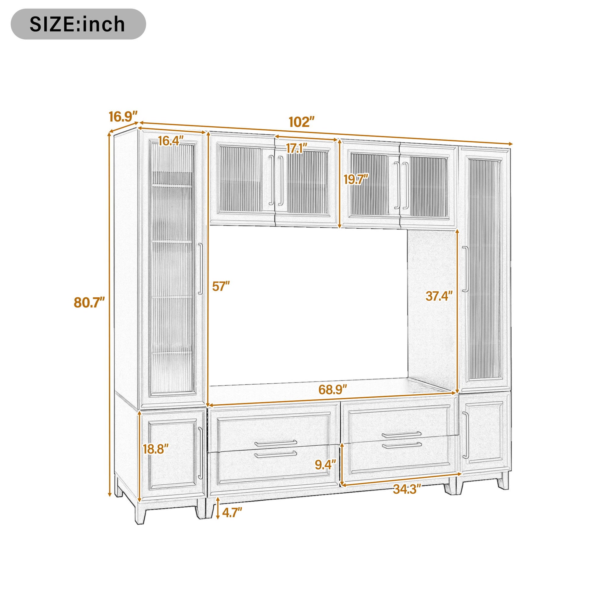 Wall Unit Entertainment Center With Glass Doors For TVs Up To 75" With Drawers For Living Room - White Hearth and Haven