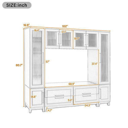 Wall Unit Entertainment Center With Glass Doors For TVs Up To 75" With Drawers For Living Room - White Hearth and Haven