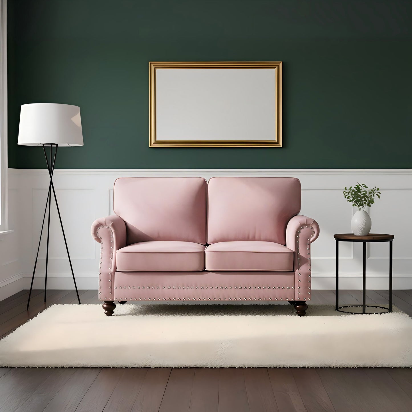 Loveseat Sofa With Nailhead Detail & Turned Legs, 2 Seater Upholstered Couch US Pride