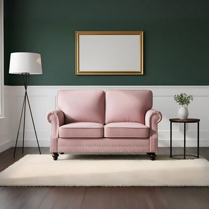 Loveseat Sofa With Nailhead Detail & Turned Legs, 2 Seater Upholstered Couch US Pride