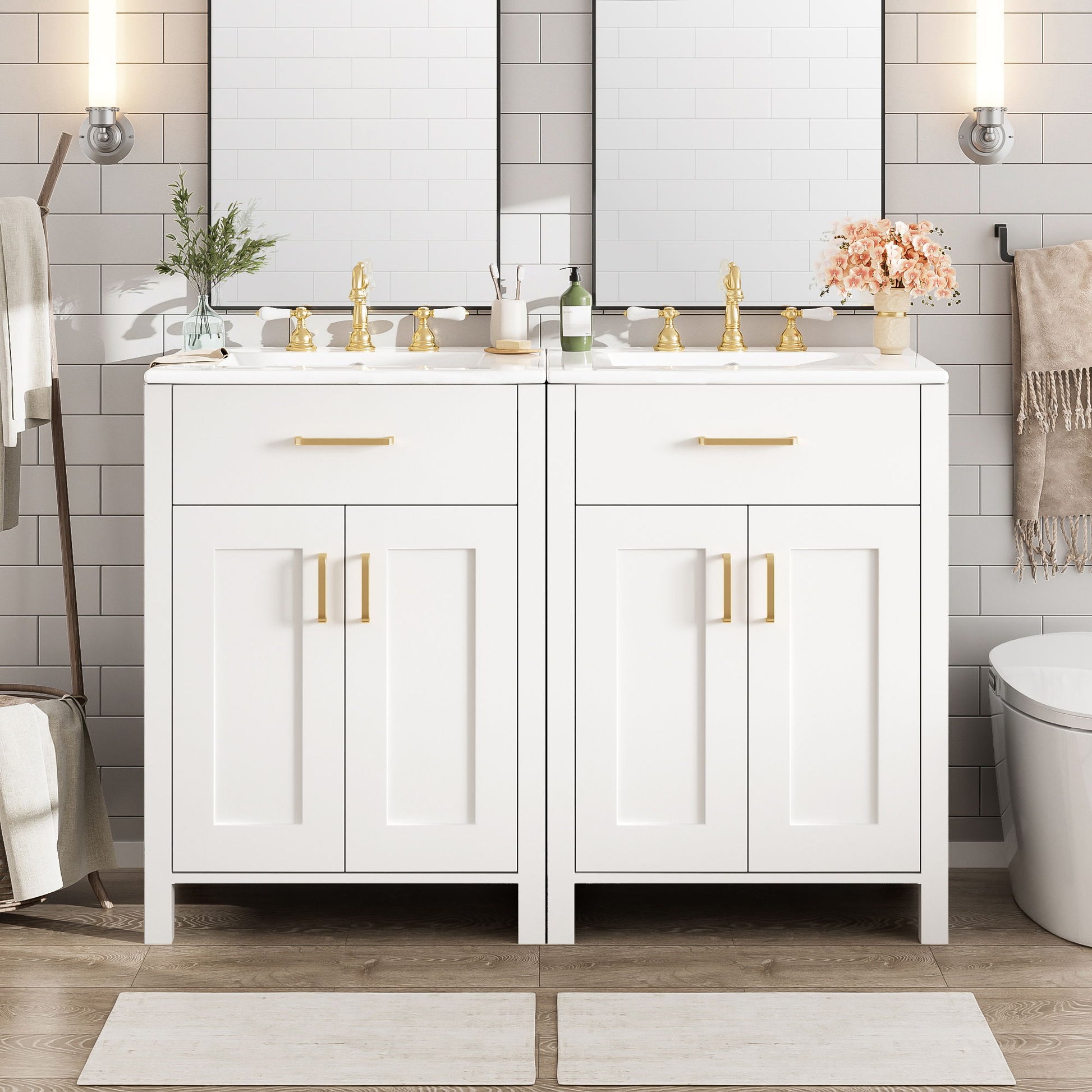 Modern Bathroom Vanity With Ceramic Sink, Soft-Close Doors, Flip Drawer, U-Shaped Shelves, Elegant Storage Solution Hearth and Haven