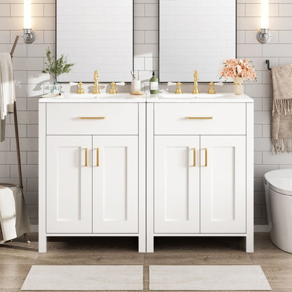 Modern Bathroom Vanity With Ceramic Sink, Soft-Close Doors, Flip Drawer, U-Shaped Shelves, Elegant Storage Solution Hearth and Haven