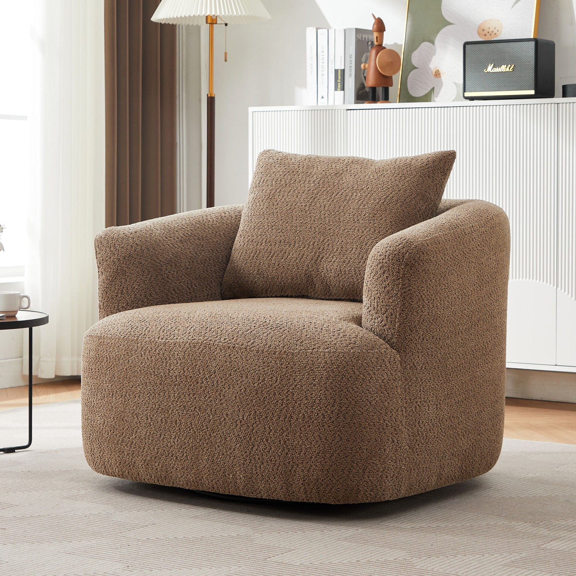 360° Swivel Barrel Sofa Chair With Throw Pillow, Chenille Upholstered Accent Chair Hearth and Haven