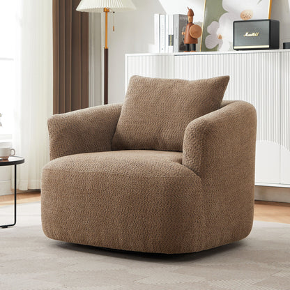 360° Swivel Barrel Sofa Chair With Throw Pillow, Chenille Upholstered Accent Chair Hearth and Haven