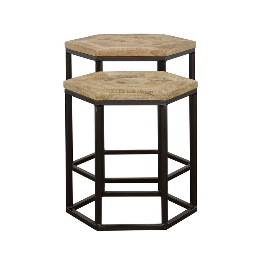 Adger - 2 Piece Hexagonal Nesting Tables - Natural And Black CoasterEssence