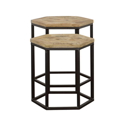 Adger - 2 Piece Hexagonal Nesting Tables - Natural And Black CoasterEssence