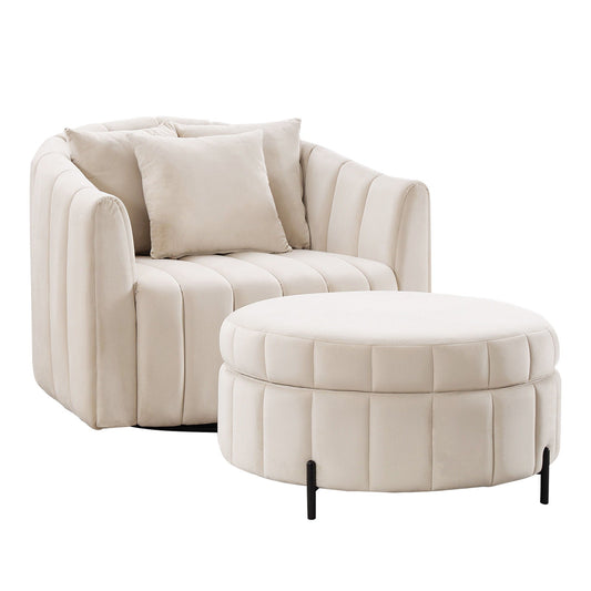 Oversized Velvet Swivel Barrel Accent Chair And Ottoman Set With Storage Home Essentials