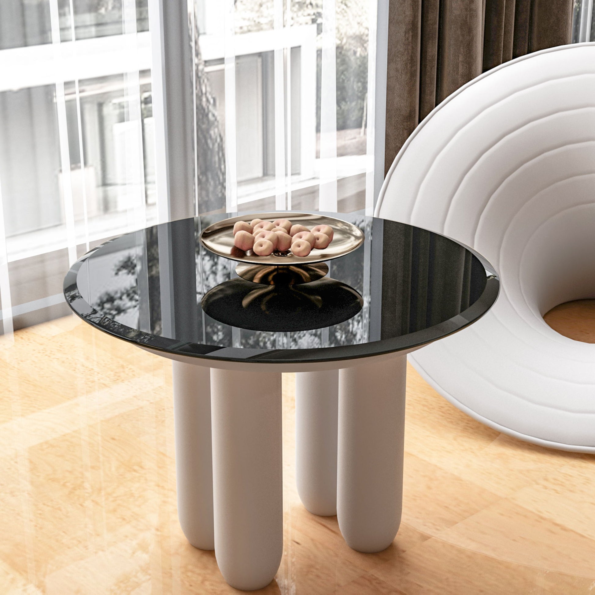 24" Round Tempered Glass Table Top Clear Glass Beveled Polished Edge Home Essentials