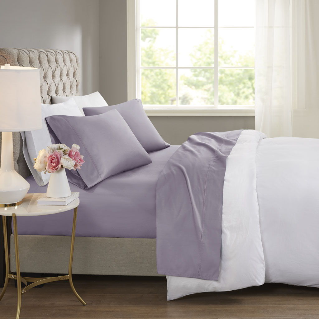 600 Thread Count - Cooling Cotton Blend 4 Piece King Sheet Set - Purple