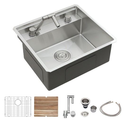 21" Undermount Kitchen Sink With Folding Faucet And Cutting Board Stainless Steel 16 Gauge Workstation - Brushed Nickel Daily Nest