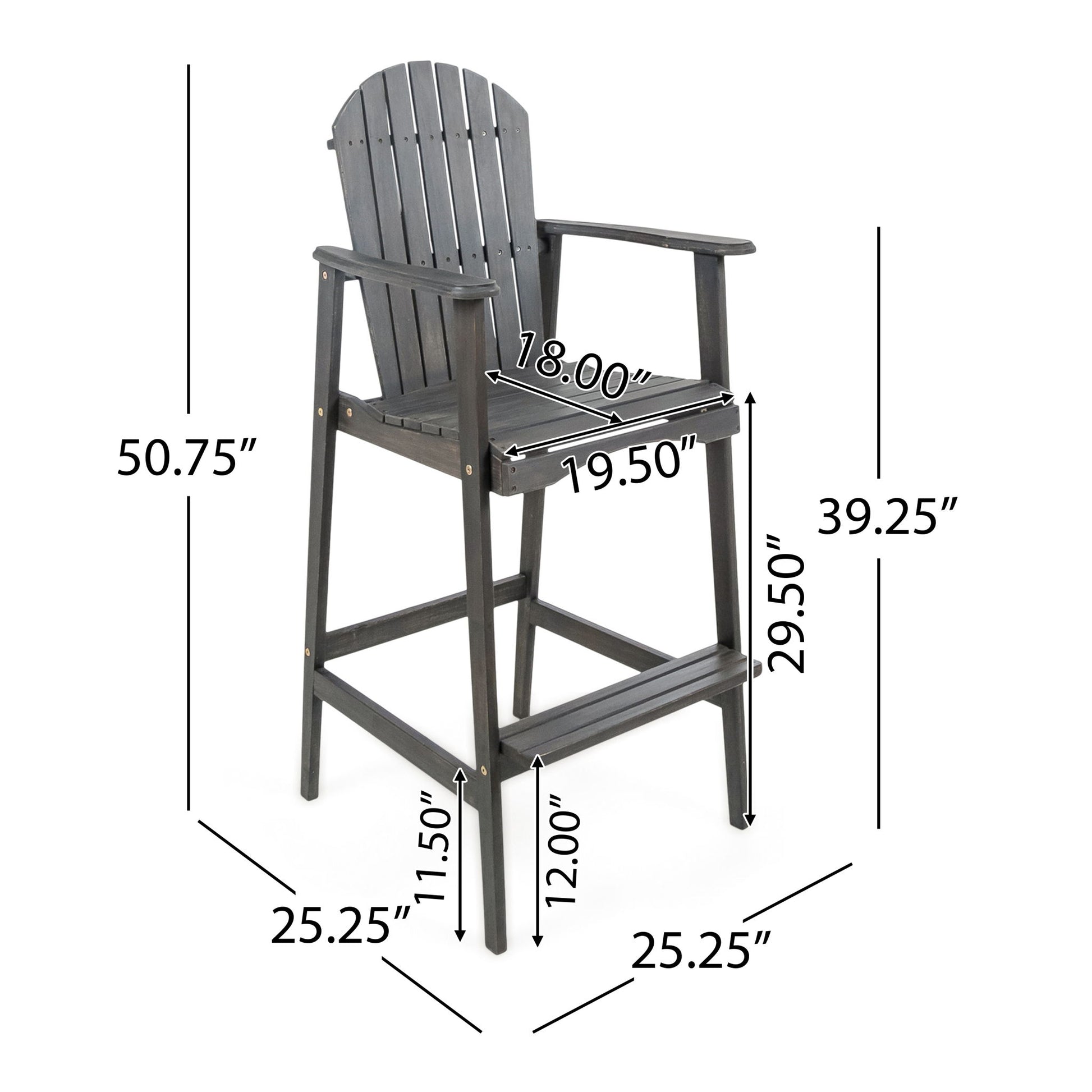 Outdoor Acacia Wood Adirondack Barstools (Set of 2) Noble House