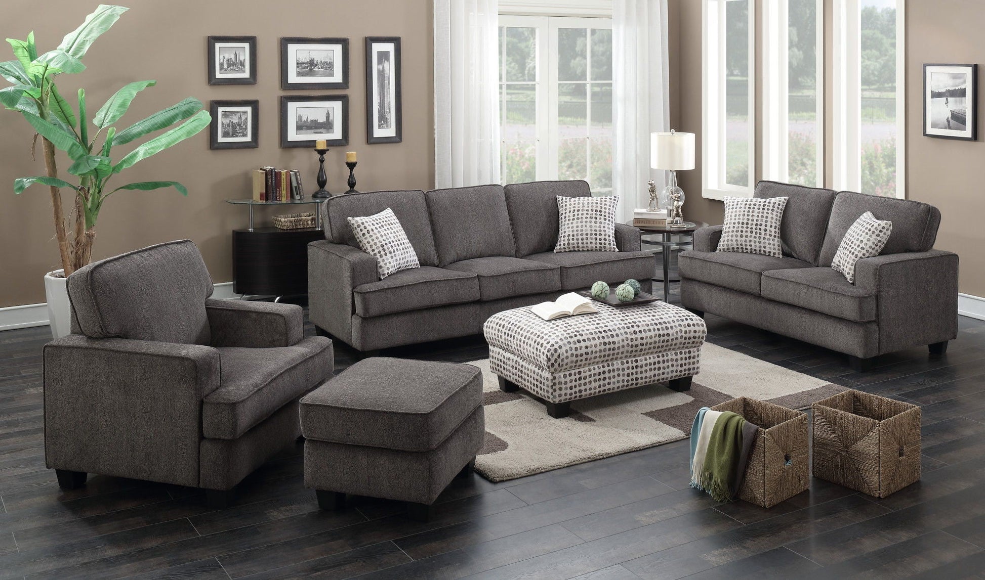 Andie - Ottoman - Ink Dot Emerald Home