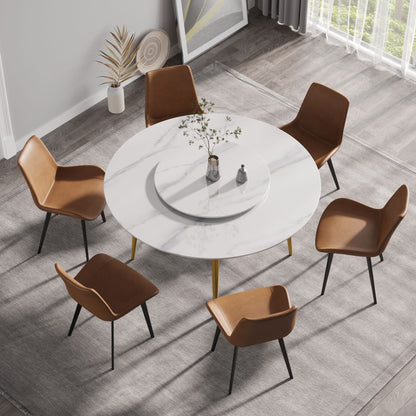 Modern Artificial Stone Round Dining Table, Can Accommodate 6 People Artificial Stone Turntable - White Home Essentials