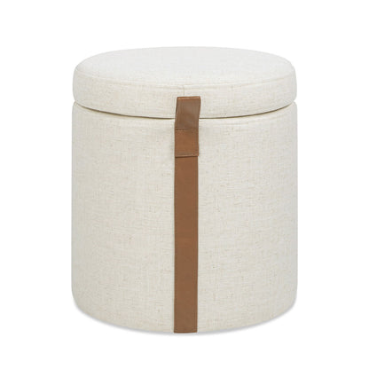 Brandy - Round Upholstered Storage Ottoman With Leather Accent Jennifer Taylor Home