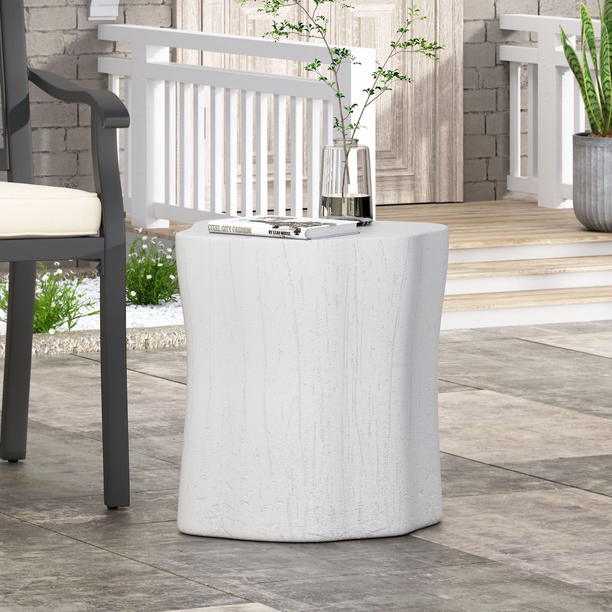 Outdoor, Lightweight Concrete Side Table - Antique White Noble House
