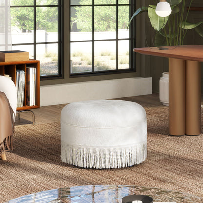 Yolanda - Round Upholstered Accent Ottoman - Almond White Jennifer Taylor Home