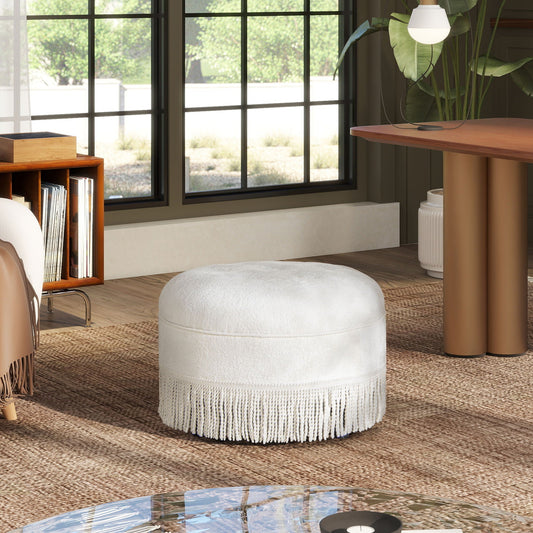 Yolanda - Round Upholstered Accent Ottoman - Almond White Jennifer Taylor Home