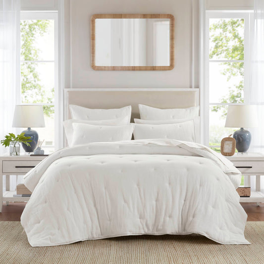 Breeze - King Cotton Gauze Embroidered Quilt Set - White Harbor House Blue