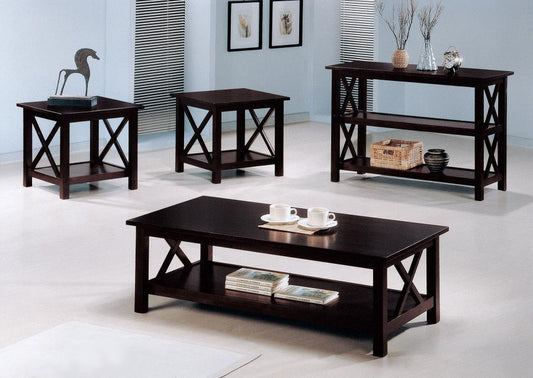 Rachelle - 3 Piece Rectangular Coffee Table Set - Deep Merlot CoasterEssence