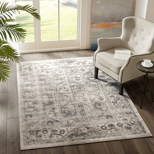 Dakota - 8' X 10' Tiled Border Area Rug - Beige / Cream