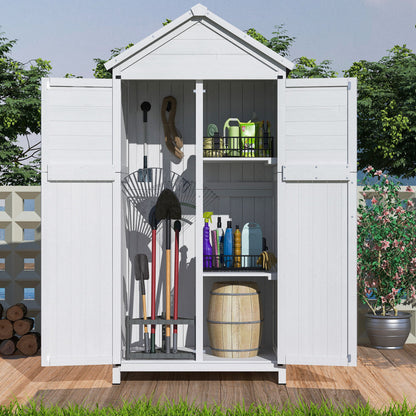 Storage Shed With Double Doors For Outdoor Garden Tool Organization - White Noble House