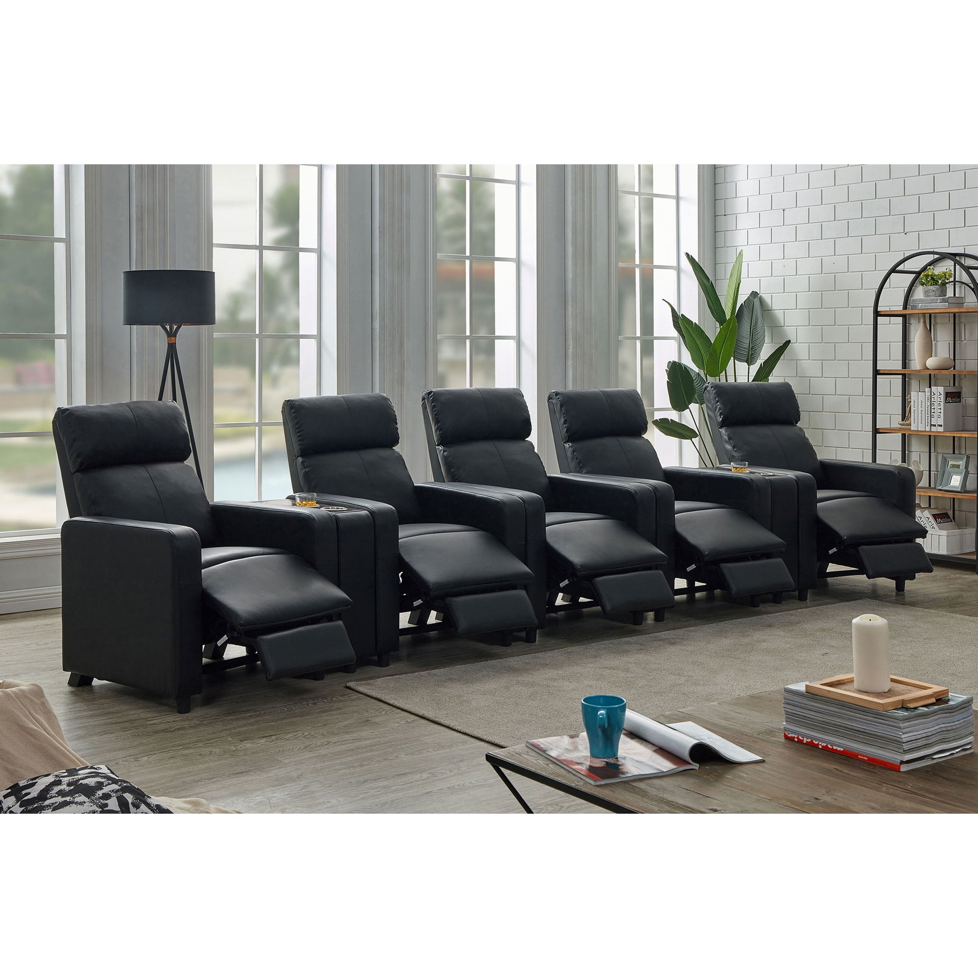 Warren - 5 Seater Home Theater With 2 Wedge Consoles - Black Furniture Max
