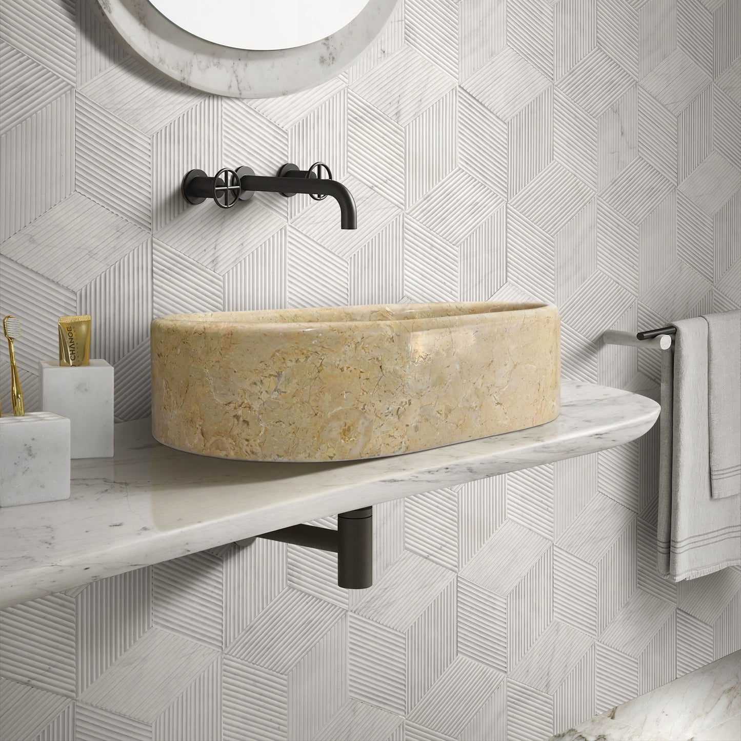 Bathroom Vessel Sink, Semi Polished Surface Daily Nest