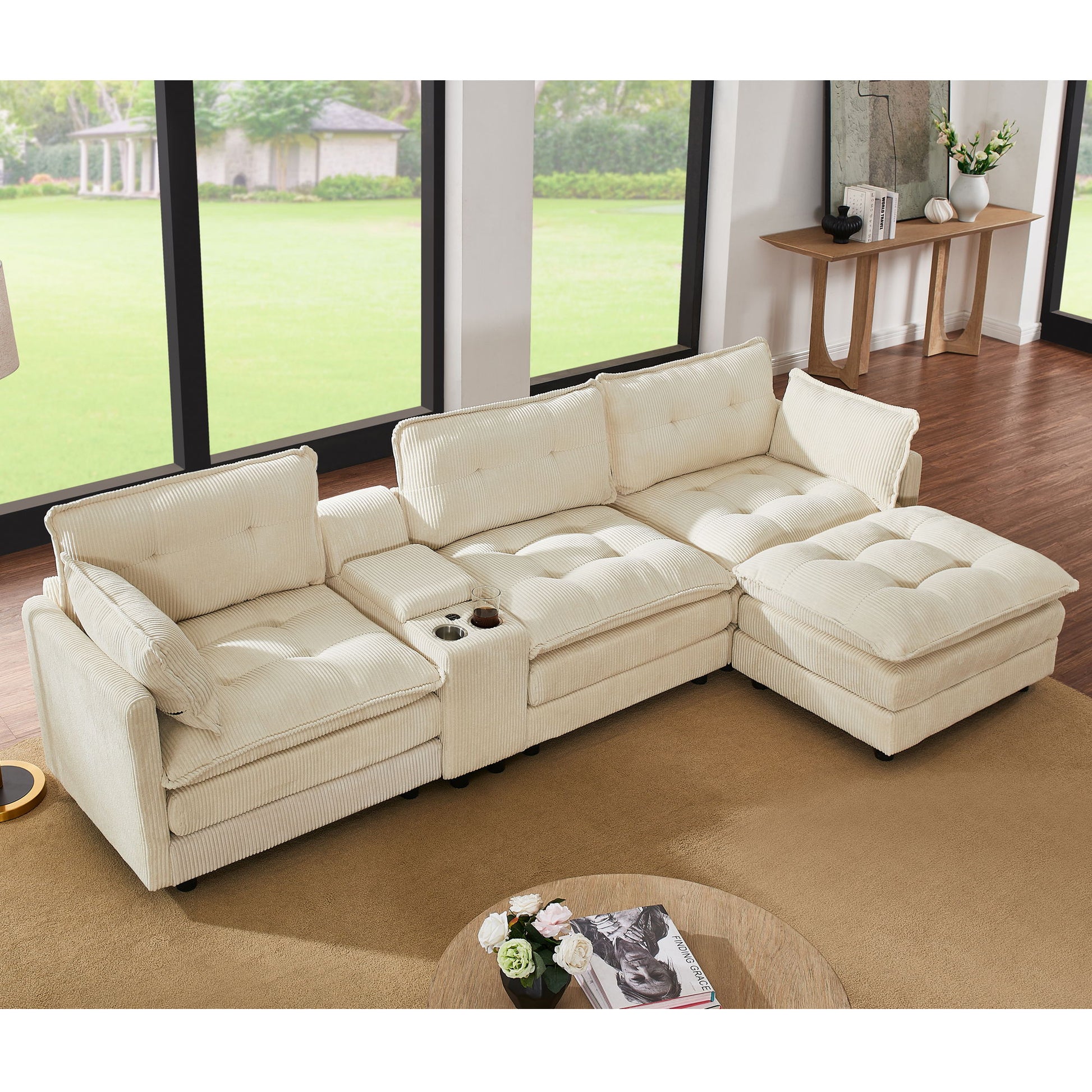 Oversized Modular Sectional Sofa With Multi Functional Console Home Essentials