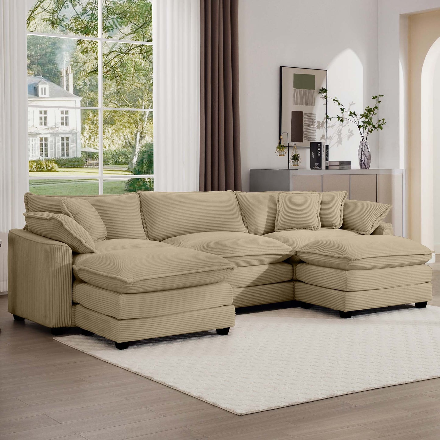 Modern Oversized Modular Cushion Sofa With Ottoman, Low Back, Deep Seating Sofa Set Home Essentials
