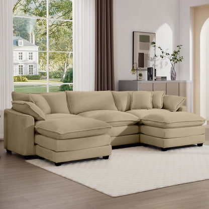 Modern Oversized Modular Cushion Sofa With Ottoman, Low Back, Deep Seating Sofa Set Home Essentials