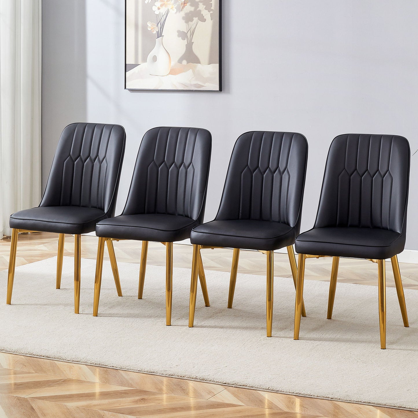 Modern Dining Chairs With Metal Legs And Simple Line Design On Backrest Home Essentials