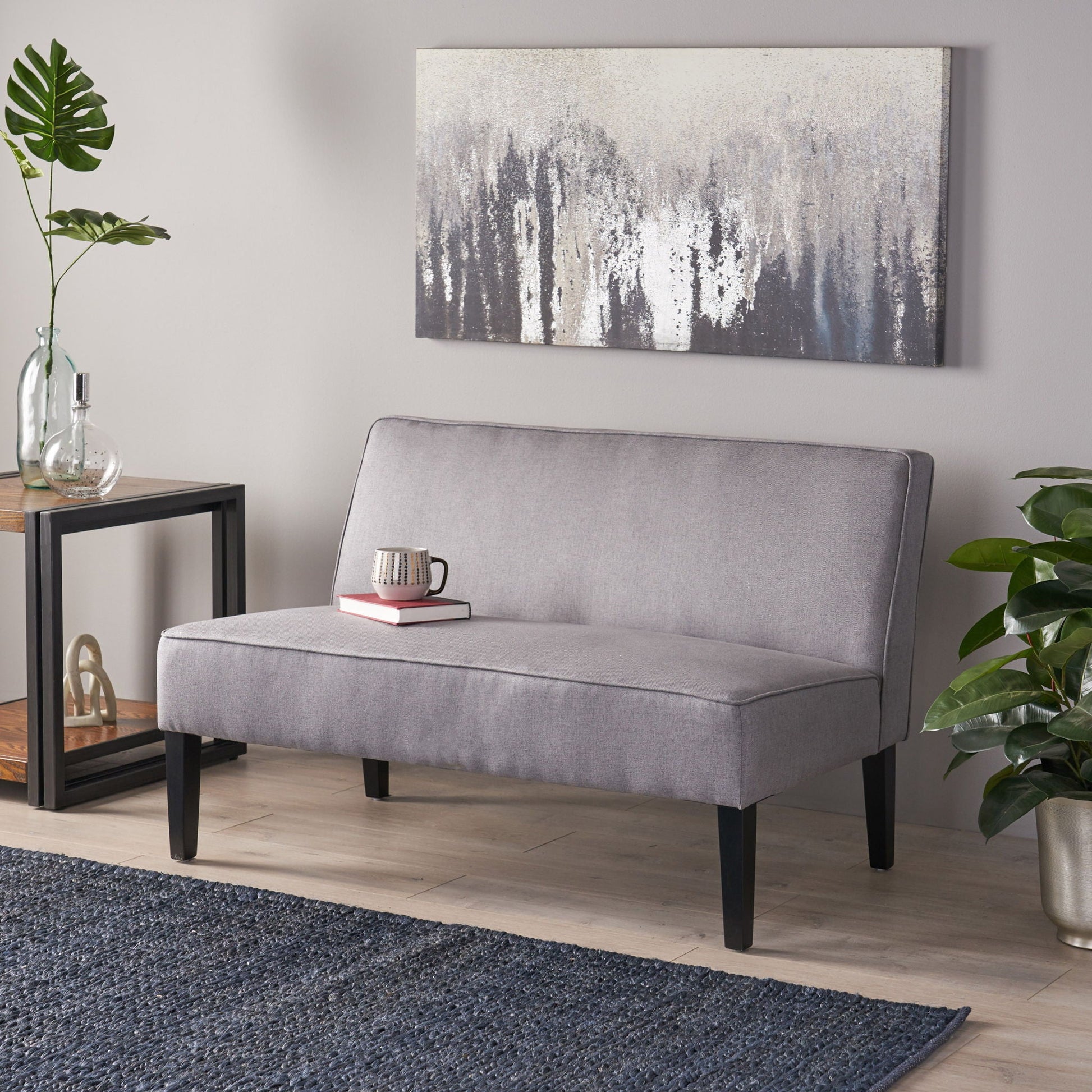 Contemporary Loveseat With Upholstered Fabric And Birch Wood Legs Noble House