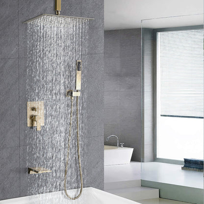Contemporary Shower System With 12" Rainfall Head And Handheld Spray, Wall Mounted Daily Nest