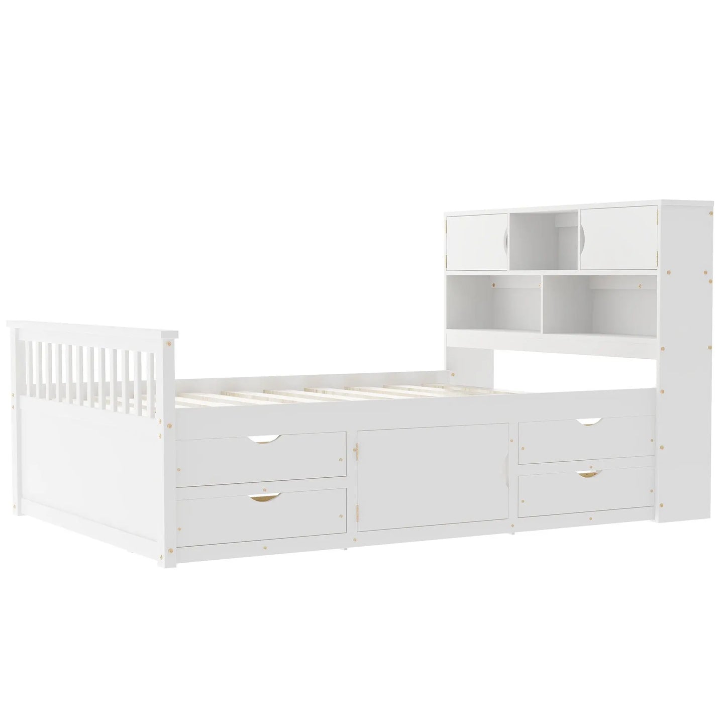 Captain Platform Bed Frame With Bookcase Headboard, 4 Drawers, Storage Shelves Hearth and Haven