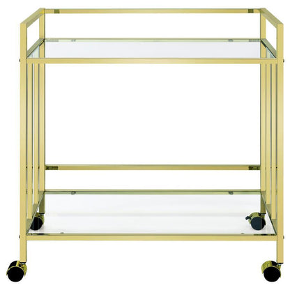 Cara - 2-tier Rectangular Glass Shelf Metal Bar Cart CoasterEssence