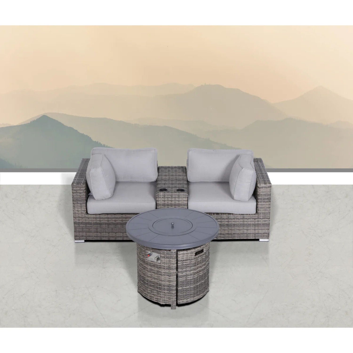Rattan Patio Set With Comfortable Cushions And Fire Pit LSI Patio Furniture