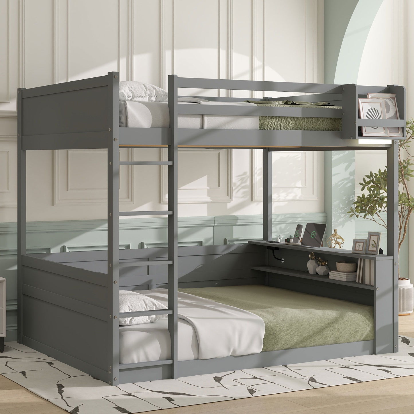 Bunk Bed With Built In Shelves, Storage Box, LED Light And USB Charging Station Hearth and Haven