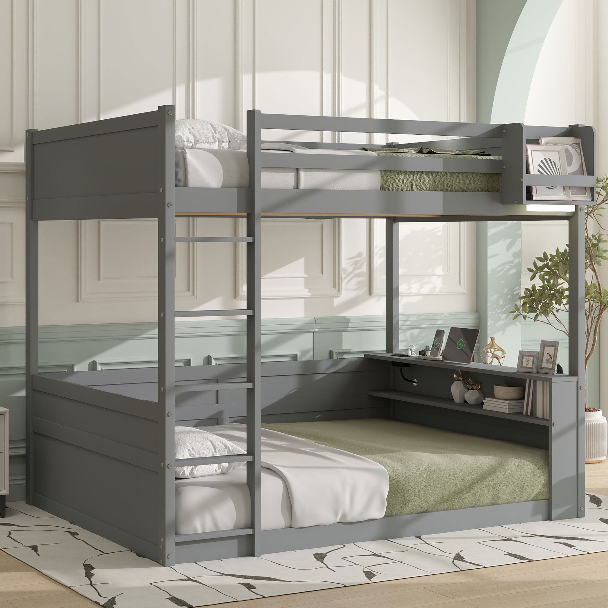 Bunk Bed With Built In Shelves, Storage Box, LED Light And USB Charging Station Hearth and Haven