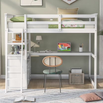 Modern Loft Bed With Built In Desk, Shelves, And 2 Drawers Hearth and Haven
