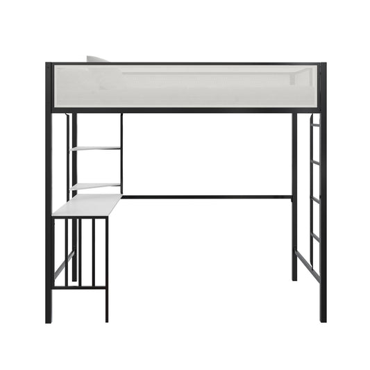 Axel - Twin Loft Bed With Desk & Shelves - Black Home Essentials