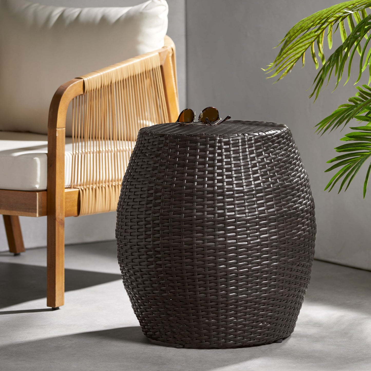 Outdoor Wicker Patio Side Table Noble House