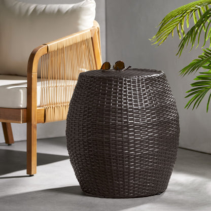 Outdoor Wicker Patio Side Table Noble House