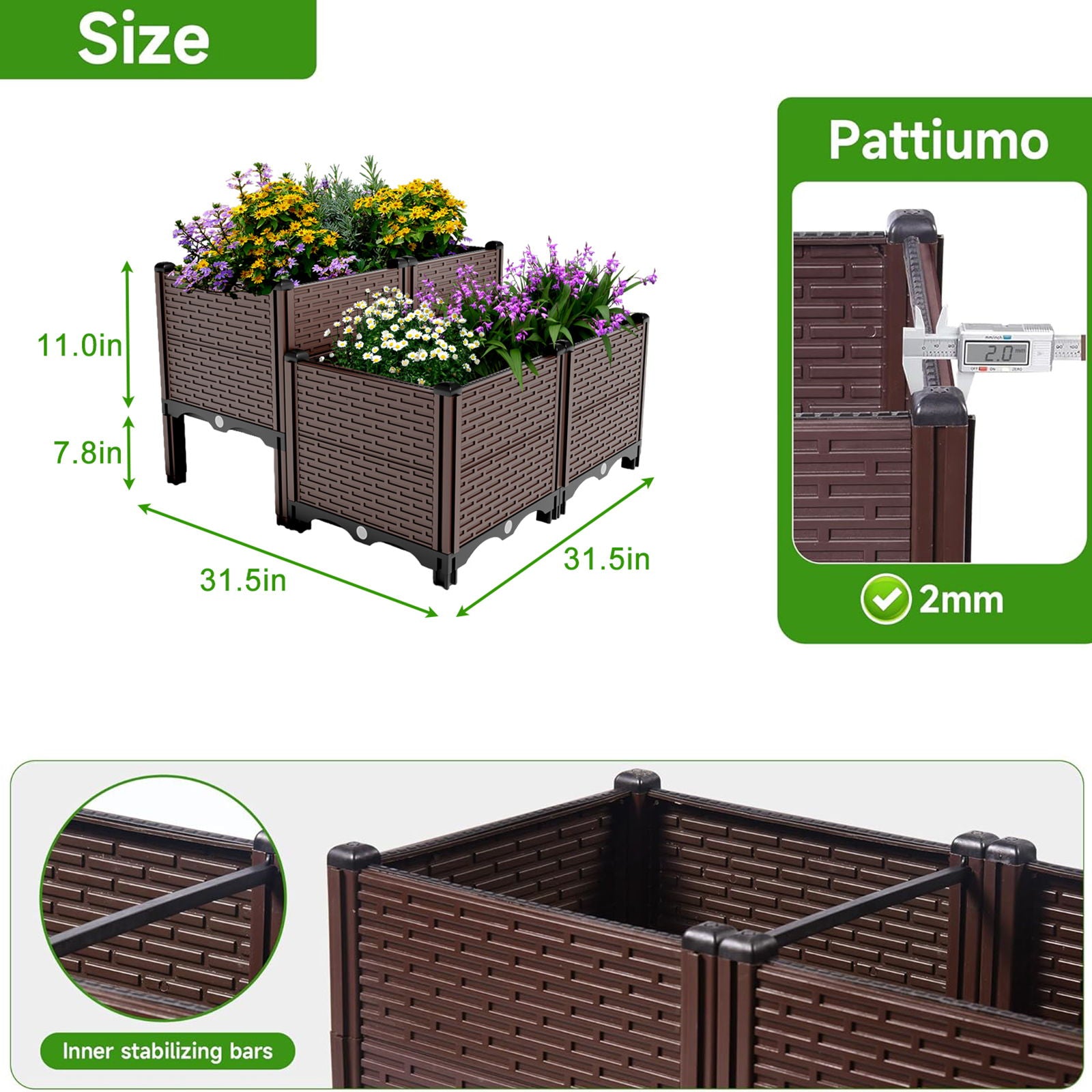 Raised Garden Beds Outdoor, Planter Boxes Outdoor For Vegetables, Flowers, Herbs, Garden Box With Drain Outlet, Heat And Frost Resistant Planters - Black / Brown Daily Nest