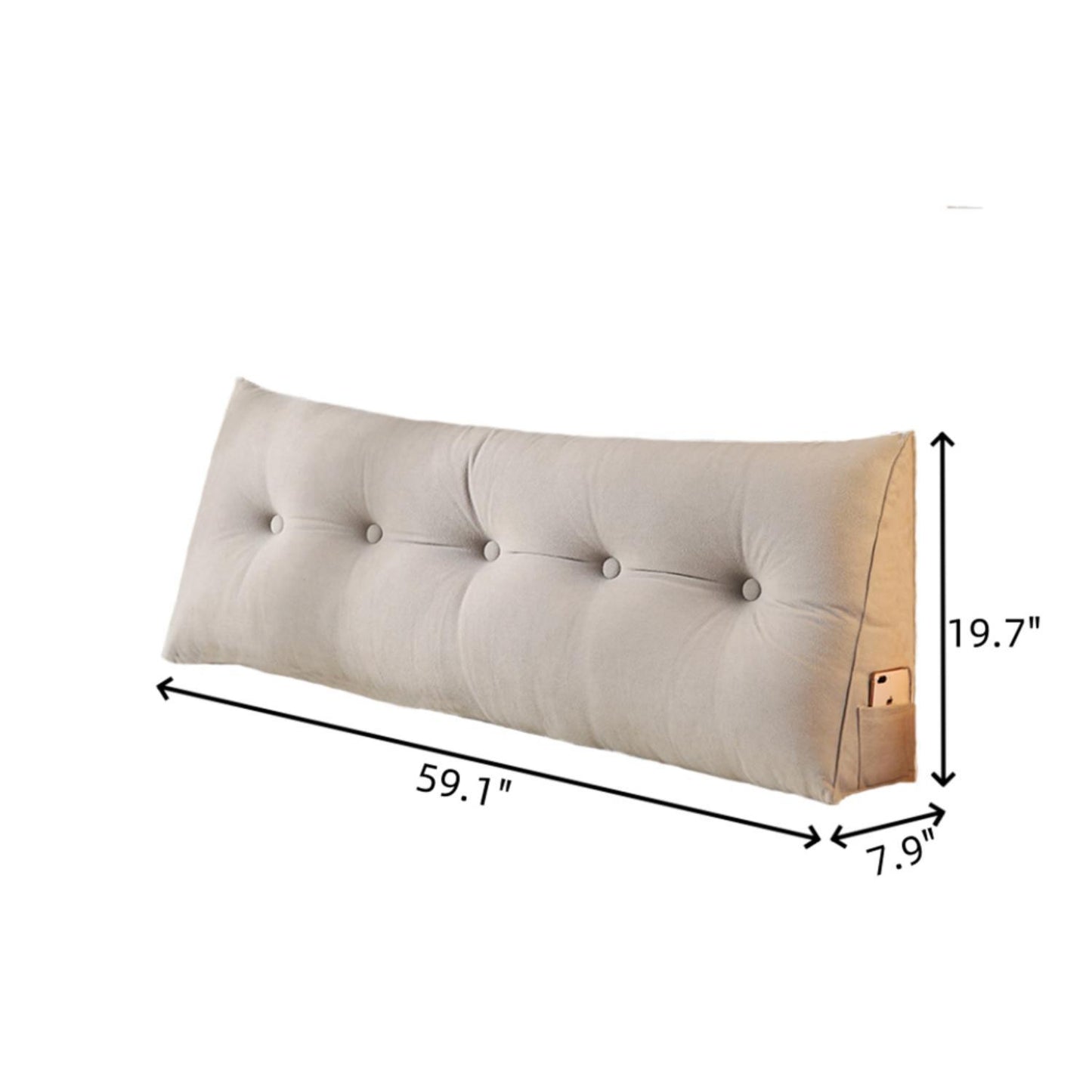 Large Triangular Wedge Headboard Pillow, Bolster Bed Rest Back Support Cushion For Reading With Removable Cover - Gray