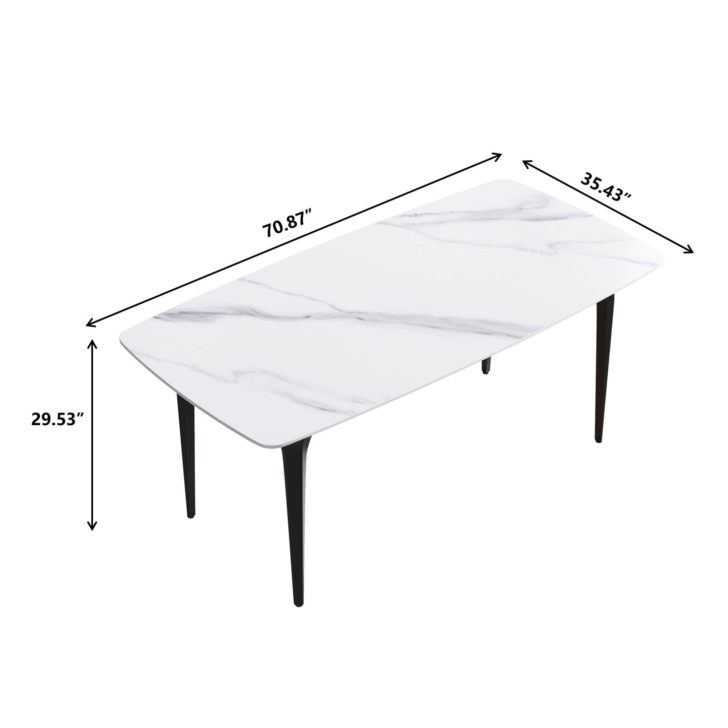 70.87" Modern Artificial Stone Curved Black Metal Leg Dining Table, Can Accommodate 6-8 People - White / Black Home Essentials