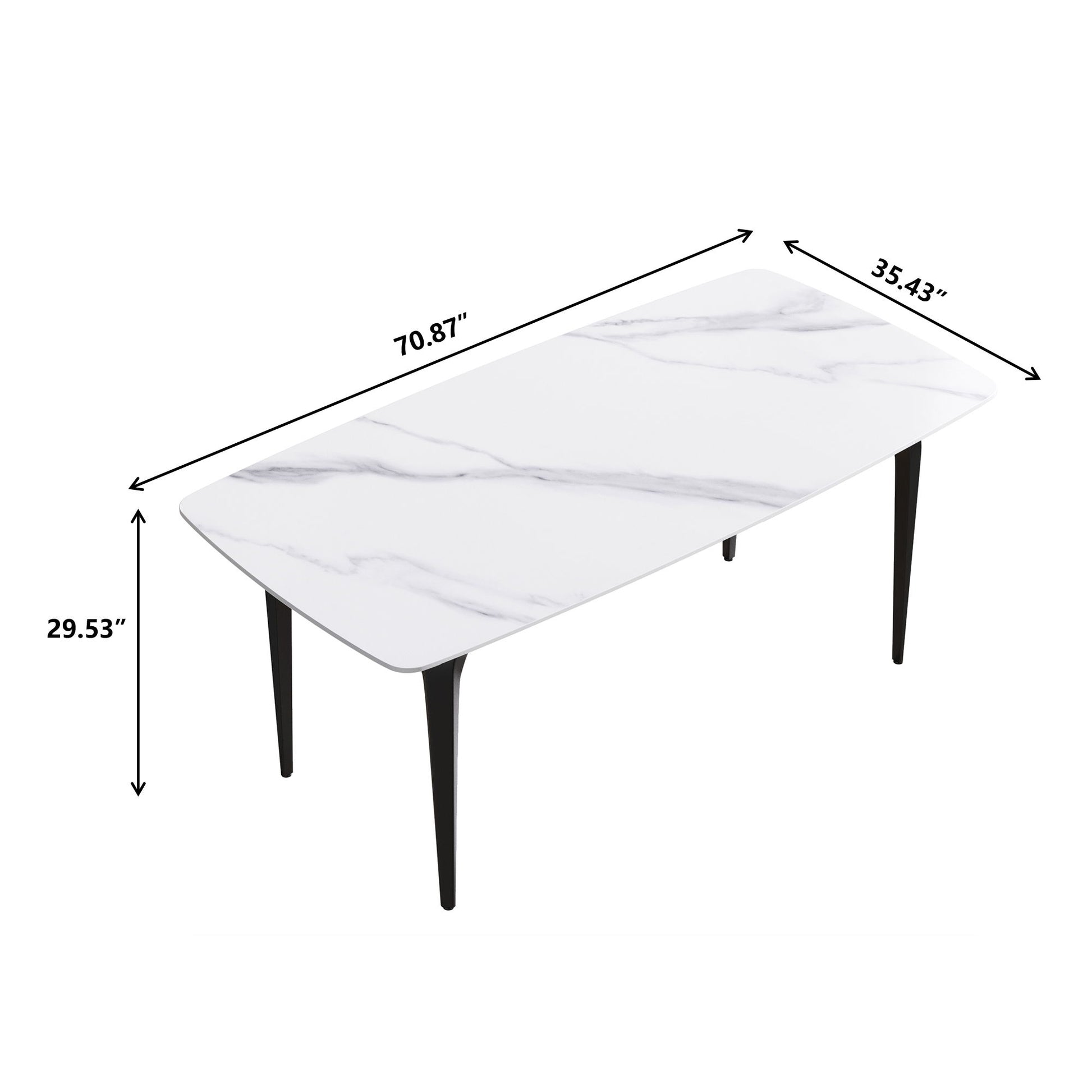 70.87" Modern Artificial Stone Curved Black Metal Leg Dining Table, Can Accommodate 6-8 People - White / Black Home Essentials