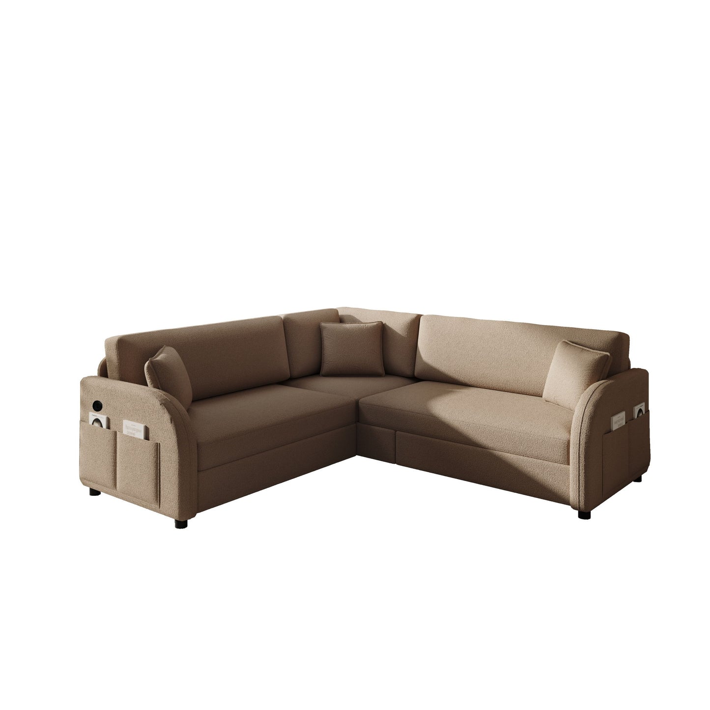 L-Shaped Couch With Pull-Out Bed, Oversize Convertible Sleeper Sofa With Side Pocket & USB Port Home Essentials