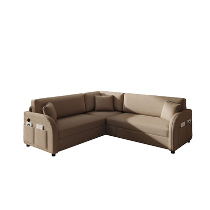 L-Shaped Couch With Pull-Out Bed, Oversize Convertible Sleeper Sofa With Side Pocket & USB Port Home Essentials