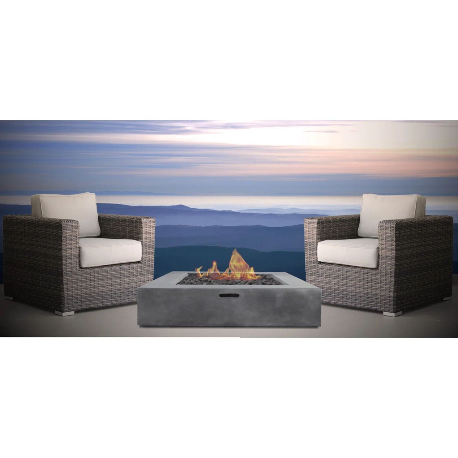 3 Piece Patio Rattan Furniture Set With Cushions Fire Pit - Brown LSI Patio Furniture